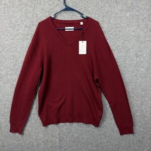 Robert Graham Selby Mens XL Burgundy V-Neck Textured Grid Cotton Sweater New‎